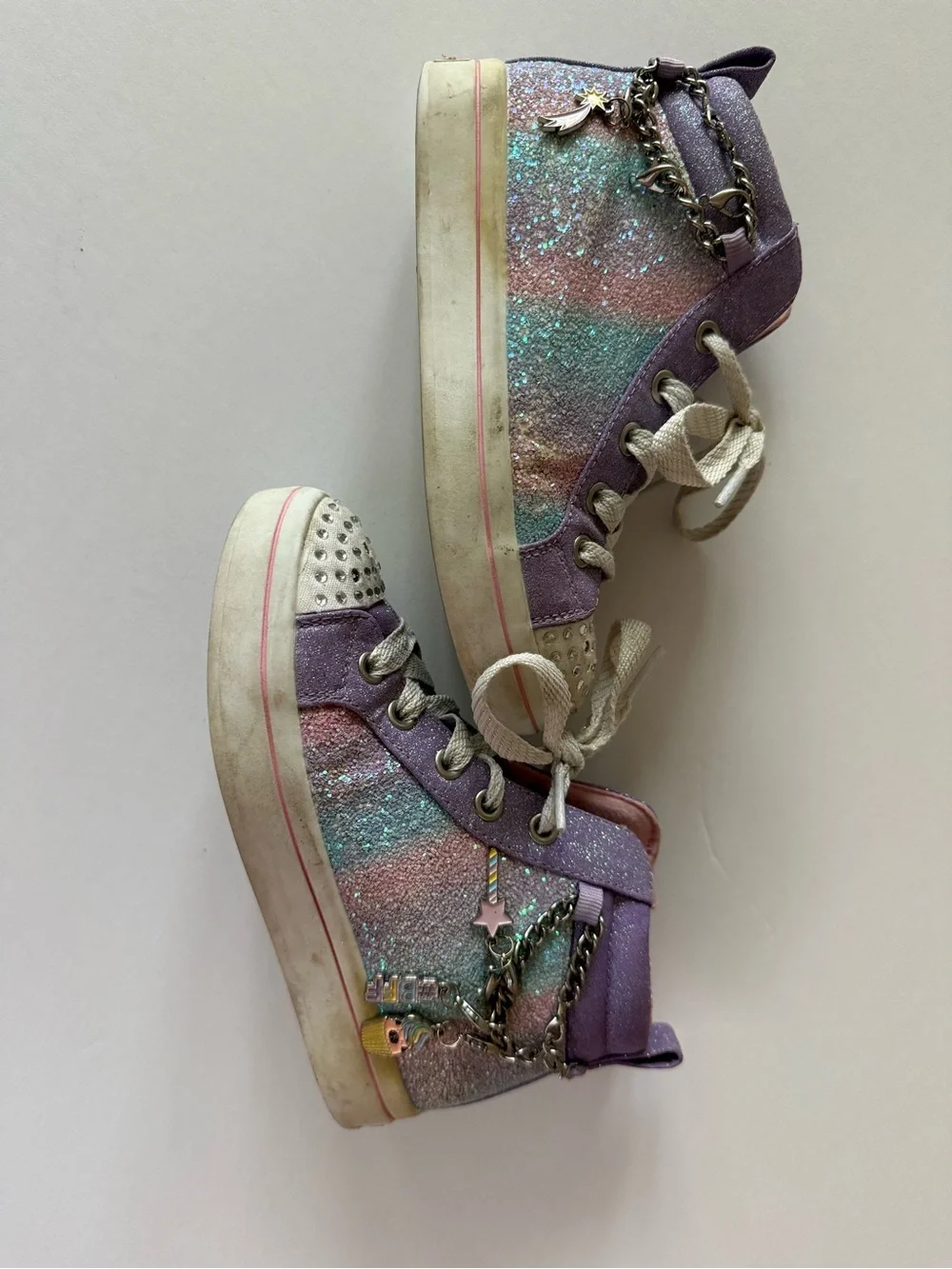 Skechers Girls' Glitter High-Top Sneakers in Purple and Pink